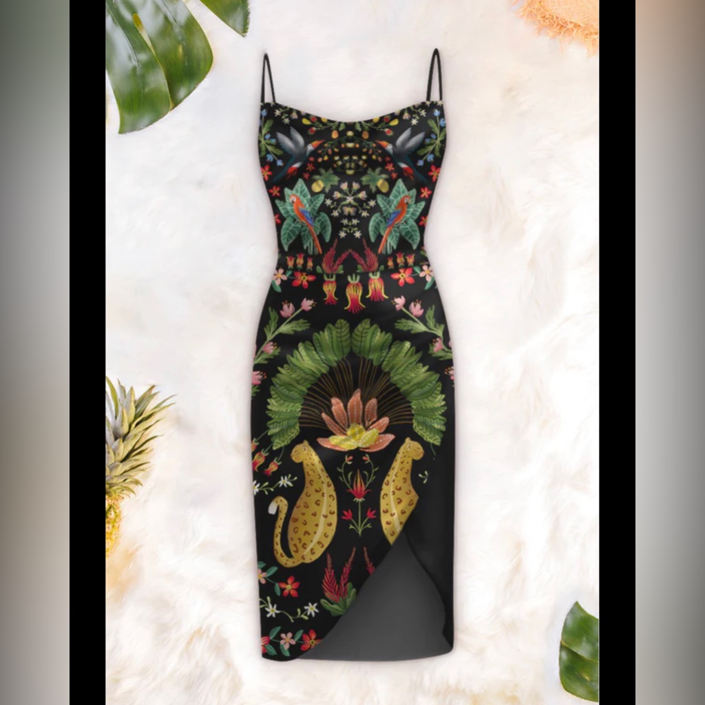 Averie Cowl Midi Dress In Rainforest Leopard Jungle Print Large